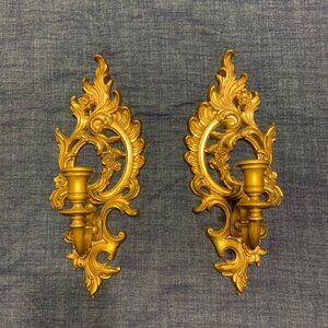 Beautiful Vintage Hollywood Regency Syroco Gold Tone Candle Sconces Set of 2